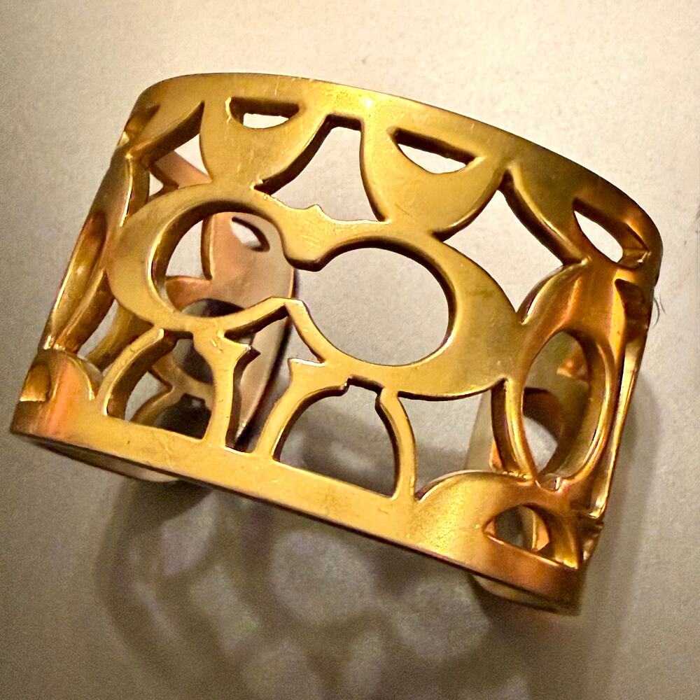 Vintage COACH Gold Tone Signature “C” Logo Cuff Bracelet - Picture 5 of 8